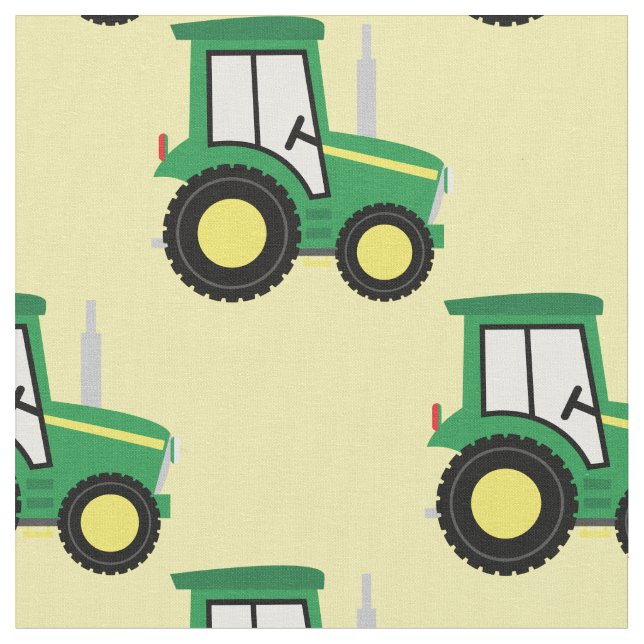 Cute Farm Kids Tractor Yellow Fabric (Close Up)