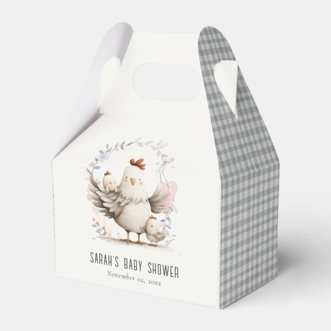Cute Farm Mum and Baby Chick Floral Baby Shower Favour Box (Front Side)