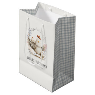 Cute Farm Mum and Baby Chick Floral Baby Shower Medium Gift Bag