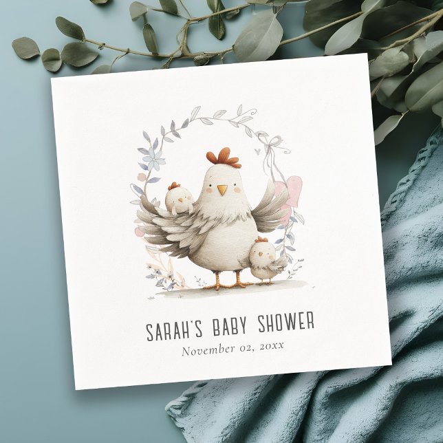 Cute Farm Mum and Baby Chick Floral Baby Shower Napkin (Creator Uploaded)