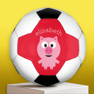 Cute Farm Piglet - Pink and Red with name Soccer Ball