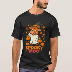 Cute Farm Pumpkin Highland Cow Spooky Moo Funny Ha T-Shirt