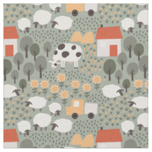 Cute Farm Scene Pattern Fabric