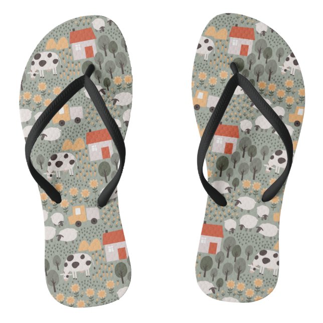 Cute Farm Scene Pattern Jandals (Footbed)