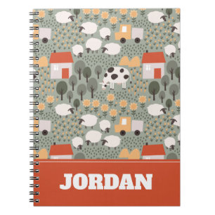 Cute Farm Scene Pattern Notebook