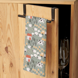 Cute Farm Scene Pattern Tea Towel