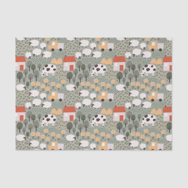 Cute Farm Scene Pattern Tissue Paper (Front)
