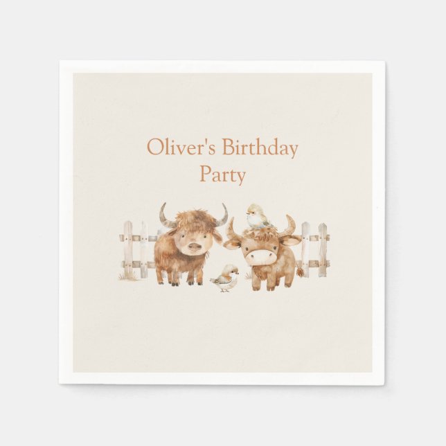 Cute Farm Themed Birthday Party for Boy or Girl  Napkin (Front)