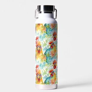 Cute Farm Watercolor Chickens  Water Bottle