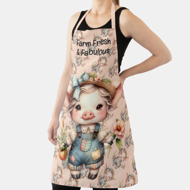 Cute Farmcore Pig in Overalls with Flowers Apron (Insitu)
