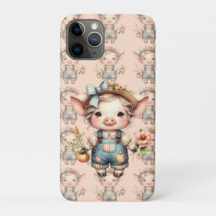 Cute Farmcore Pig in Overalls with Flowers Case-Mate iPhone Case