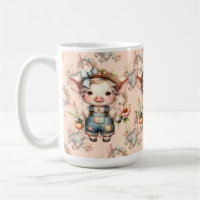 Cute Farmcore Pig in Overalls with Flowers