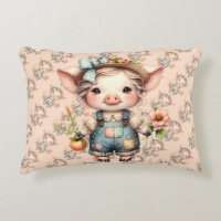 Cute Farmcore Pig in Overalls with Flowers