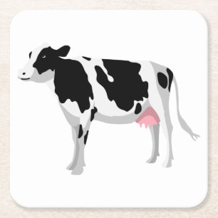 Cute Farmer Black White Country Farm Cow Square Paper Coaster