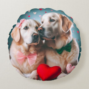 Cute farmer couple valentine's day round cushion