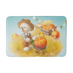 Cute Farmer Dog with Pumpkin Bath Mat
