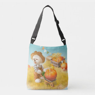 Cute Farmer Dog with Pumpkin Crossbody Bag