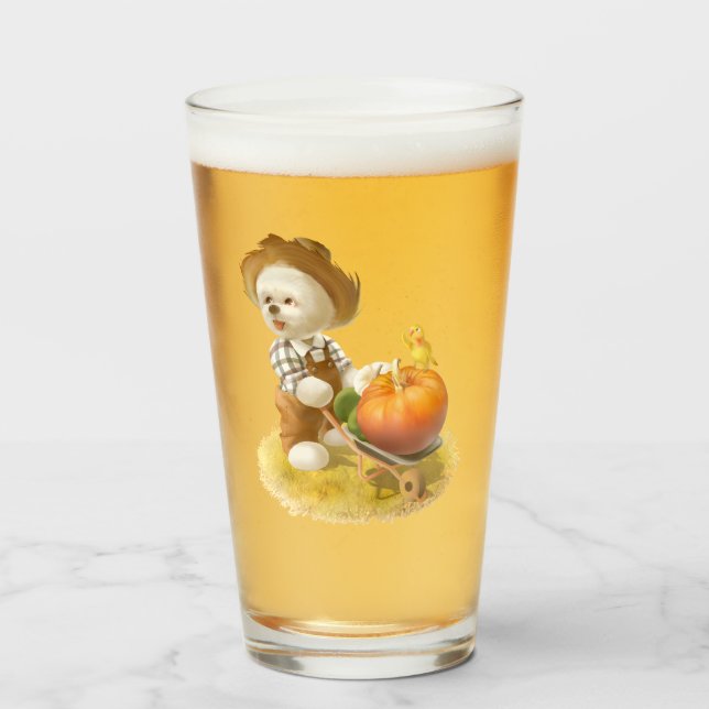 Cute Farmer Dog with Pumpkin Glass (Front Filled)