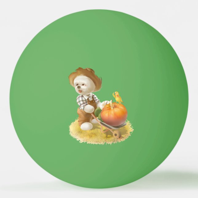Cute Farmer Dog with Pumpkin Ping Pong Ball (Front)
