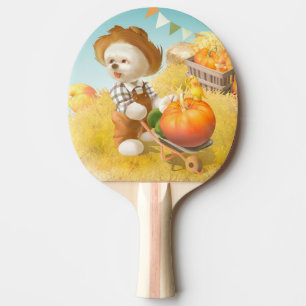 Cute Farmer Dog with Pumpkin Ping Pong Paddle