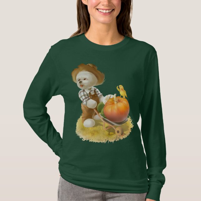 Cute Farmer Dog with Pumpkin T-Shirt (Front)