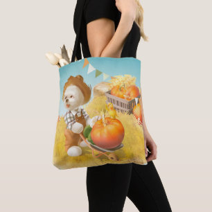Cute Farmer Dog with Pumpkin Tote Bag