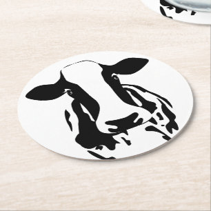 Cute Farmer Gift Black White Country Farm Cow Round Paper Coaster