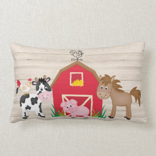 Cute Farmhouse Animals Red Barn Kids Nursery Lumbar Cushion