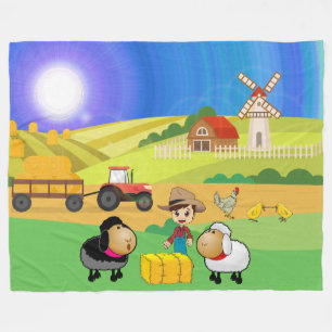 Cute Farmhouse, Sheep, and Chicks Fleece Blanket