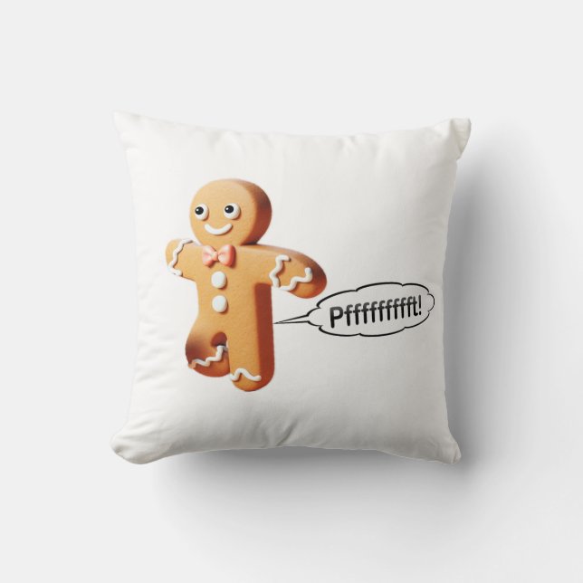 Cute Farting Gingerbread Man Christmas Cushion (Front)