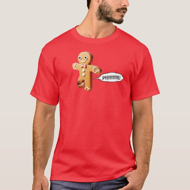 Cute Farting Gingerbread Man Christmas T-Shirt (Front)