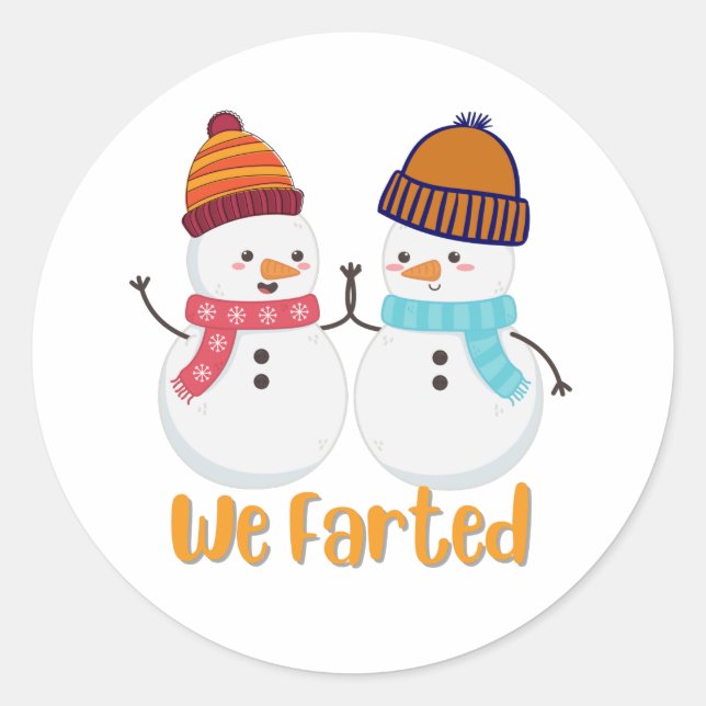 Cute Farting Snowmen Classic Round Sticker (Front)