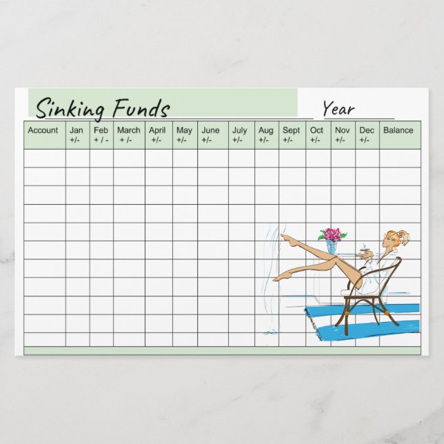 Cute Fashion Sinking Fund Planner Spreadsheet Stationery (Front)
