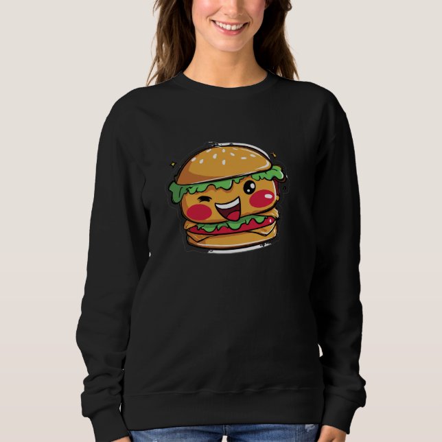 Cute Fast Food Graphic Black Pullover (Front)