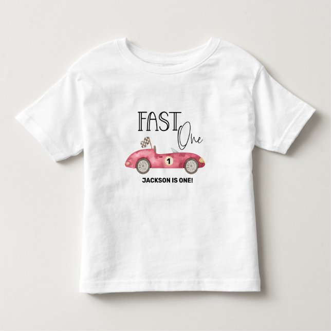 Cute FAST ONE Red Race car 1st birthday  Toddler T-Shirt (Front)