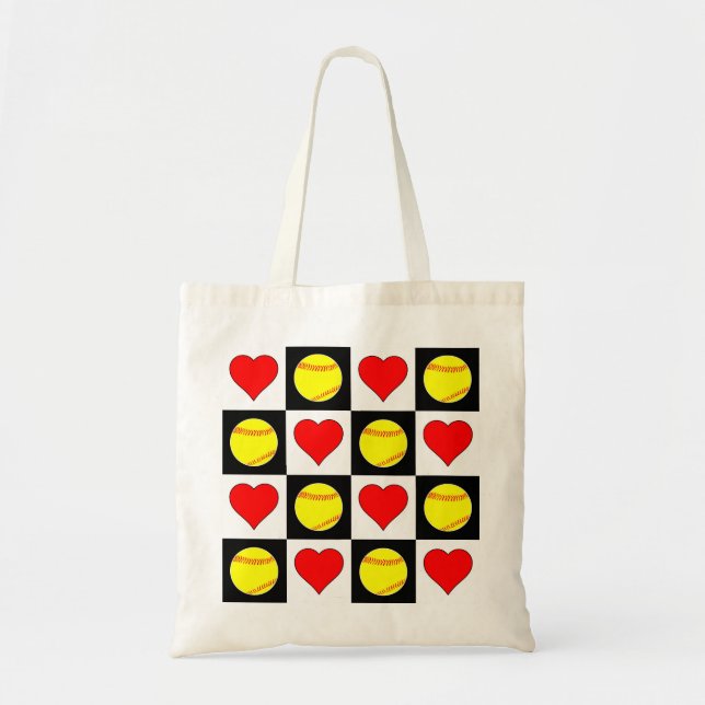 Cute Fastpitch Softball Mum/Player Heart Pattern Tote Bag (Front)