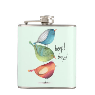 Cute Fat Birds Standing on Each Other Hip Flask