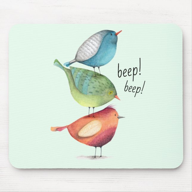 Cute Fat Birds Standing on Each Other Mouse Pad (Front)