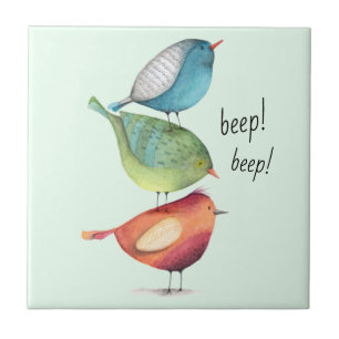 Cute Fat Birds Standing on Each Other Tile
