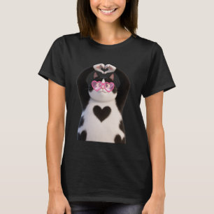 Cute Fat Black Cat Dad Mum Hearts Sunglasses Valen T-Shirt
