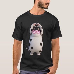 Cute Fat Black Cat Dad Mum Hearts Sunglasses Valen T-Shirt