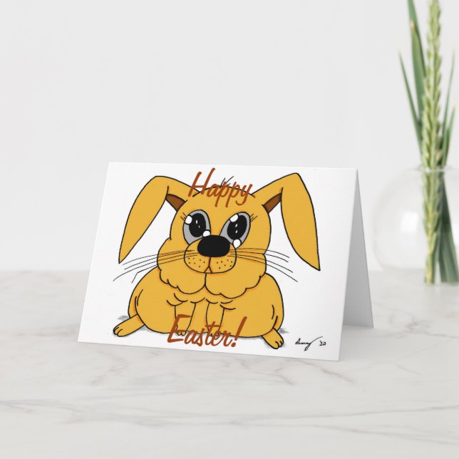 Cute Fat Bunny "Happy Easter!" Card (Front)