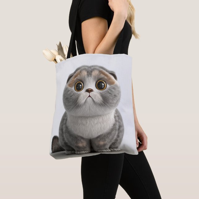 CUTE FAT FLUFFY SCOTTISH FOLD CAT TOTE BAG (Close Up)