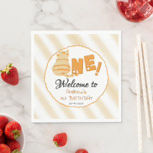 Cute Fat Orange Cat 1st Birthday Napkin