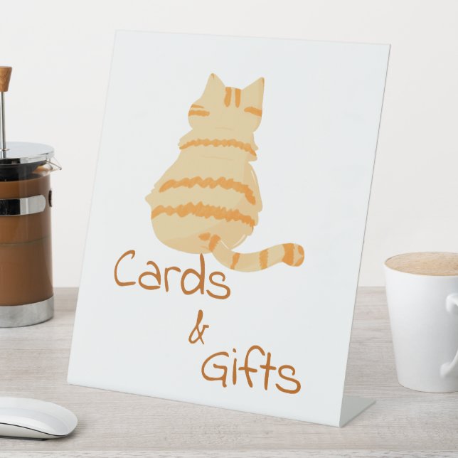Cute Fat Orange Cat Baby Shower Cards & Gifts Pedestal Sign (In SItu)