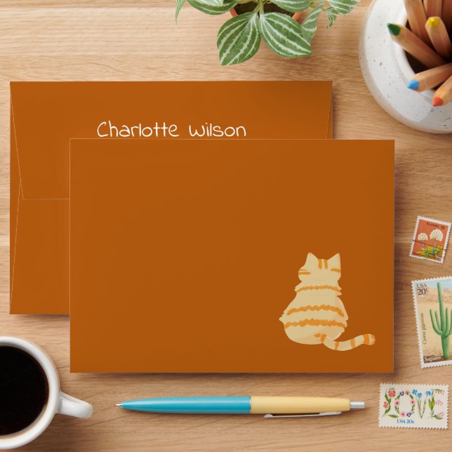 Cute Fat Orange Cat Baby Shower Envelope (Desk)