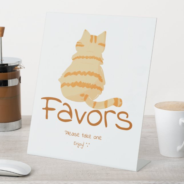 Cute Fat Orange Cat Baby Shower Favors Pedestal Sign (In SItu)