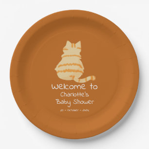 Cute Fat Orange Cat Baby Shower Paper Plate