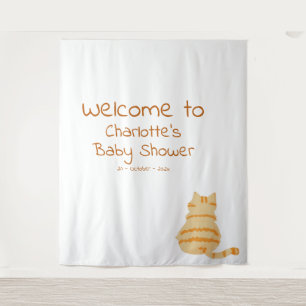 Cute Fat Orange Cat Baby Shower Photo Backdrop Tapestry