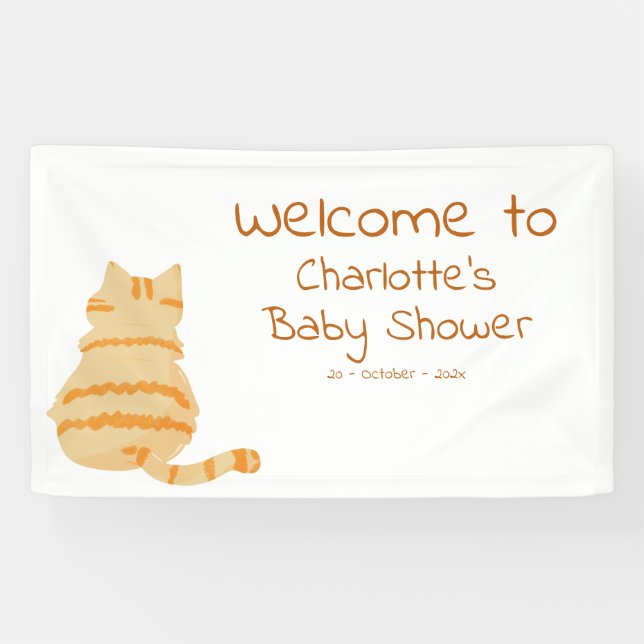 Cute Fat Orange Cat Baby Shower Welcome Banner (Horizontal)